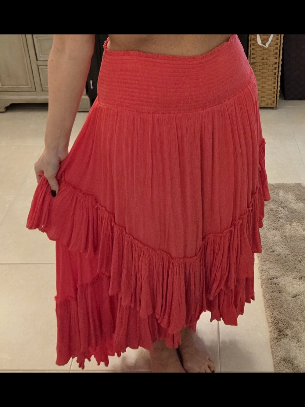 Free People Ruffled Tiered Convertible Maxi Skirt - Red - Picture 5 of 7